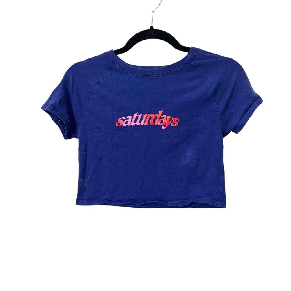 SATURDAYS NEW YORK Crewneck Crop Top Blue Small